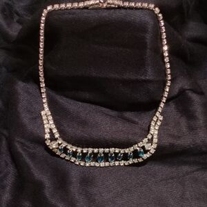 Elegant Silver, Blue and Clear glass Necklace.